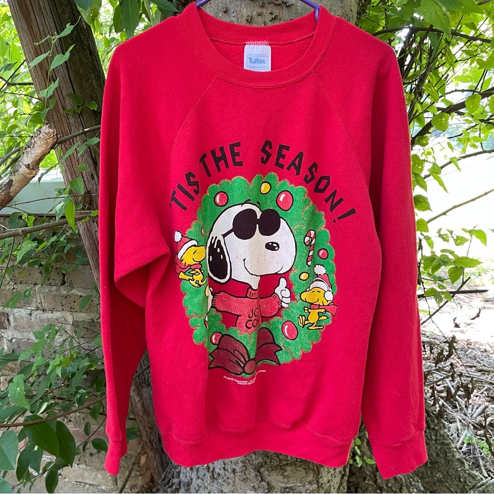 Vintage 80s Peanuts Snoopy Joe Cool Christmas Sweatshirt Crewneck Tultex Large